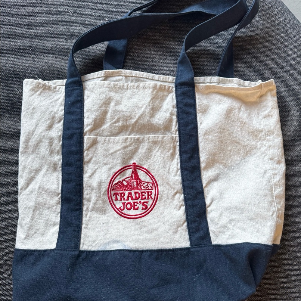 Trader Joe's Navy and Cream Tote Bag